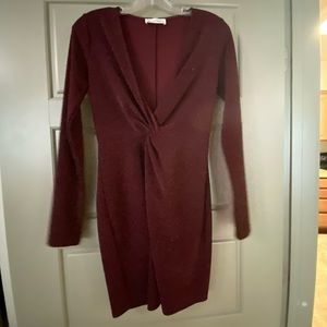 Long Sleeve Deep V Cocktail Dress